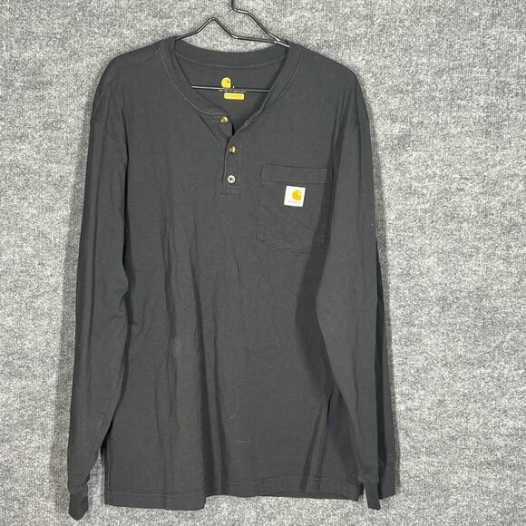Carhartt Henley T Shirt Mens Sz Large Black Logo Pocket Casual Outdoor Workwear - Picture 2 of 9